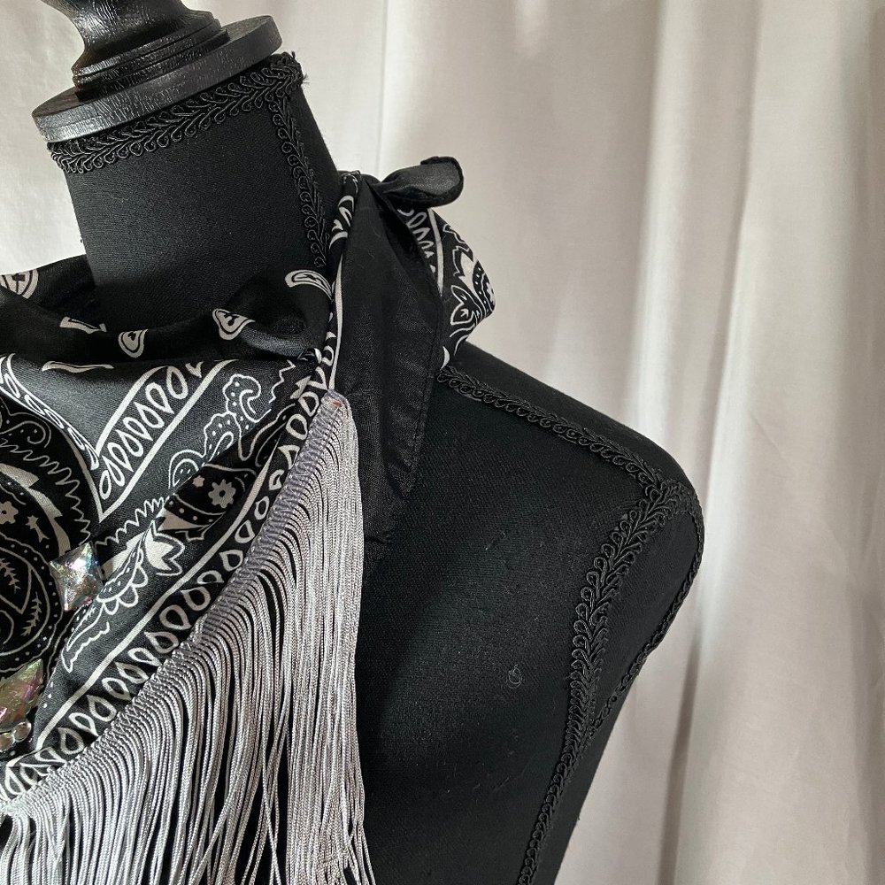 Fringed Blinged out Black Bandana with - Picture 12 of 16